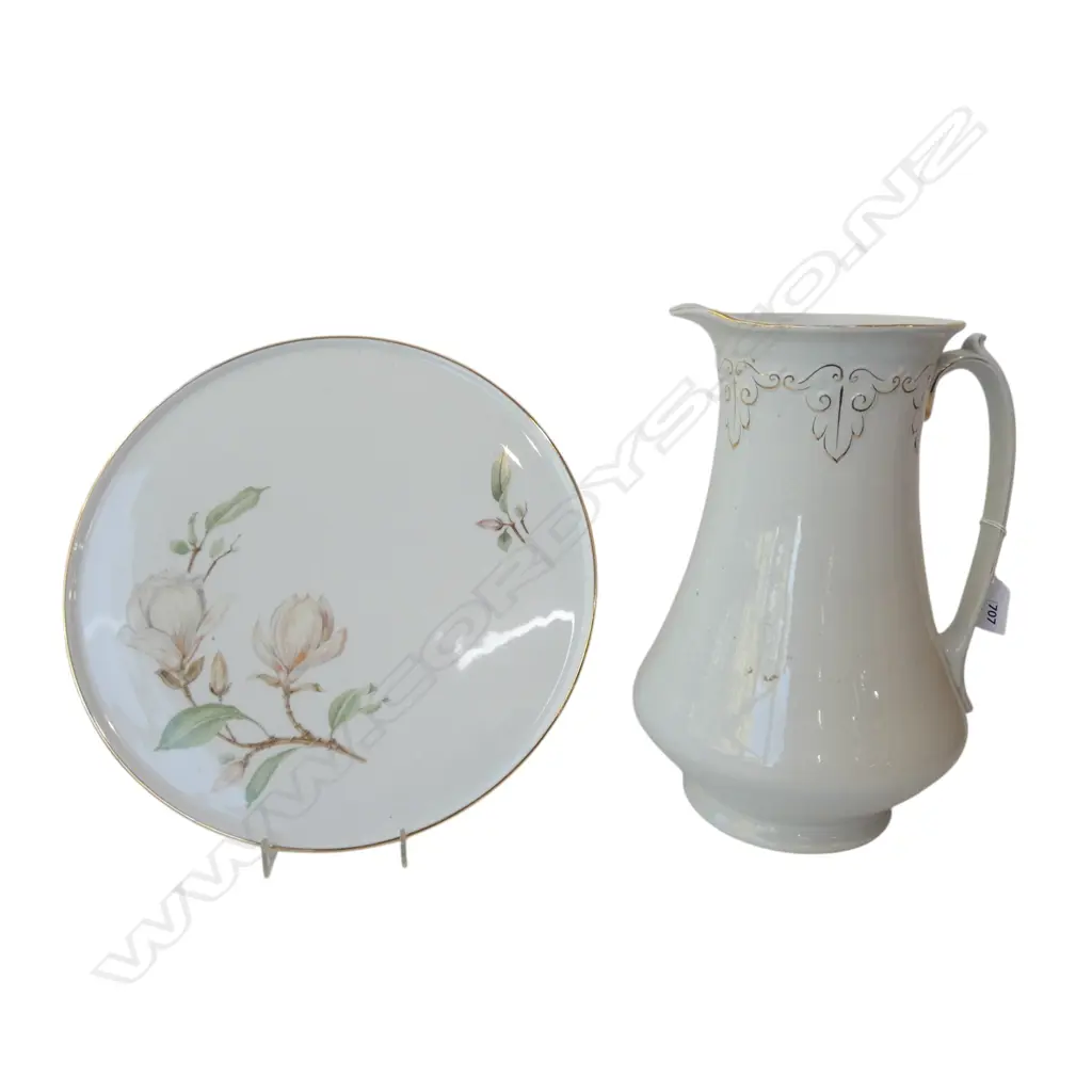 VICTORIAN WATER JUG H.310mm + HUTSCHENREUTHER CAKE PLATE 330mm dia Image 1++