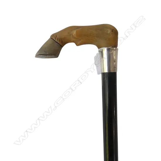WALKING STICK . STG SILVER COLLAR & CARVED HOOF HANDLE H.920mm
