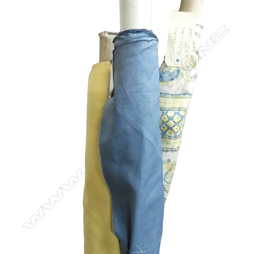3 FABRIC BOLTS; COOL GARDEN 4.5M, DAFFODIL COTTON 13M & ARCTIC BLUE 7M ROLL Image 1++