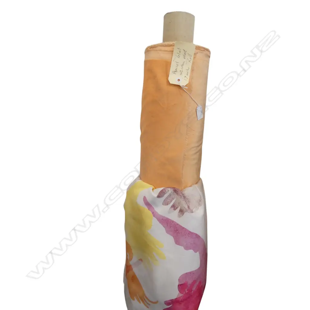 FABRIC BOLT; APRICOT VELVET, COTTON VELVET, 17M ROLL + OTHER FABRIC PIECE Image 1++