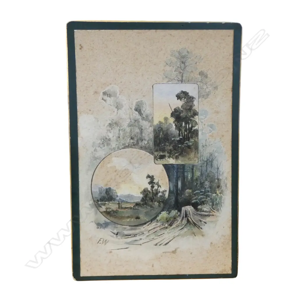 INITIALLED F.W (19th century), NZ BUSH STUDIES, WATERCOLOUR ON CARD, 190 X 125mm Image 1++