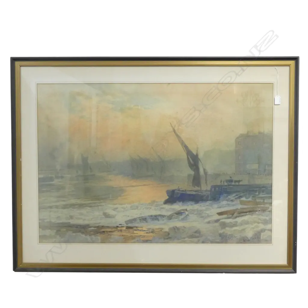 ARTHUR SEVERN (1842-1931) SHIPS AT PORT, WC, SIGNED & DATED 1881 645x950mm Image 1++