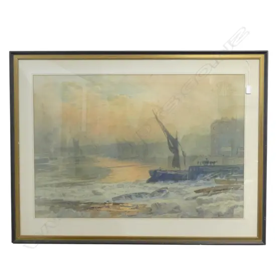 ARTHUR SEVERN (1842-1931) SHIPS AT PORT, WC, SIGNED & DATED 1881 645x950mm