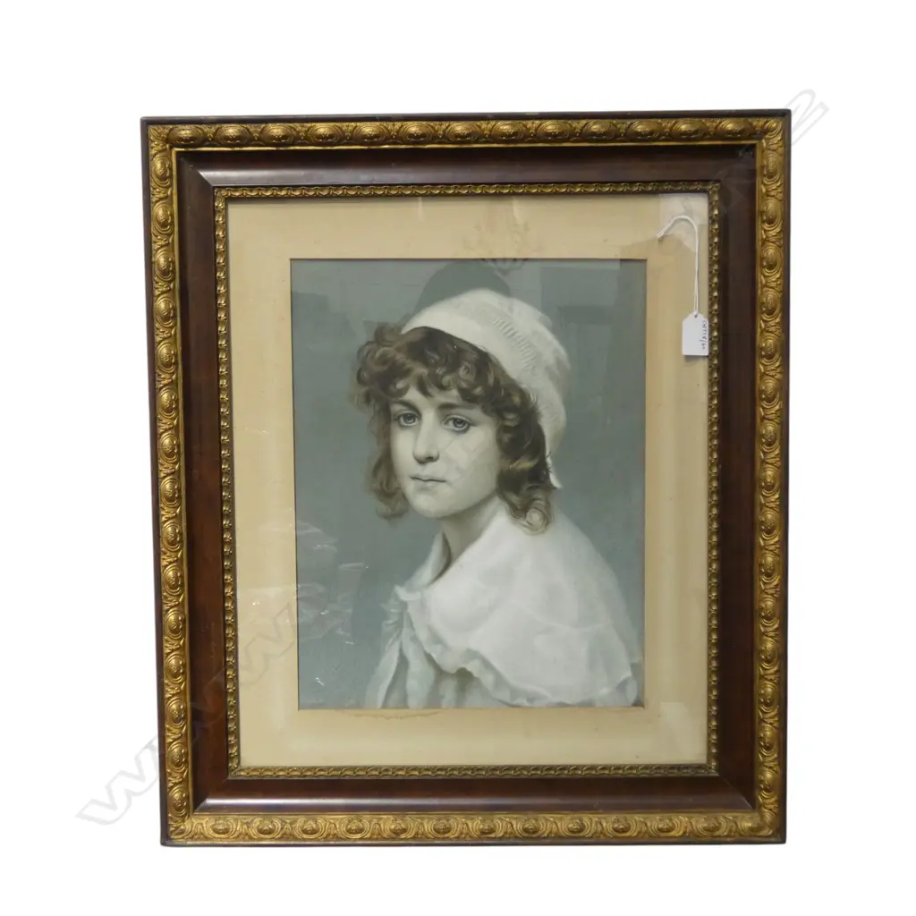 FRAMED EDWARDIAN OILIOGRAPH YOUNG GIRL IN CAPE H380 W290MM Image 1++