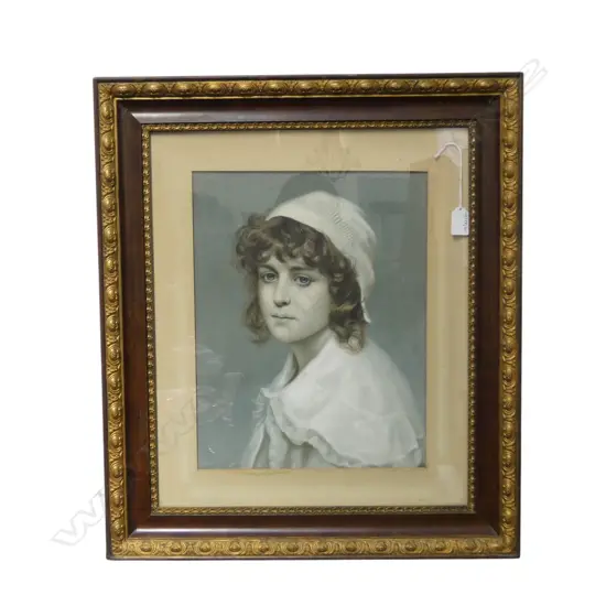 FRAMED EDWARDIAN OILIOGRAPH YOUNG GIRL IN CAPE H380 W290MM