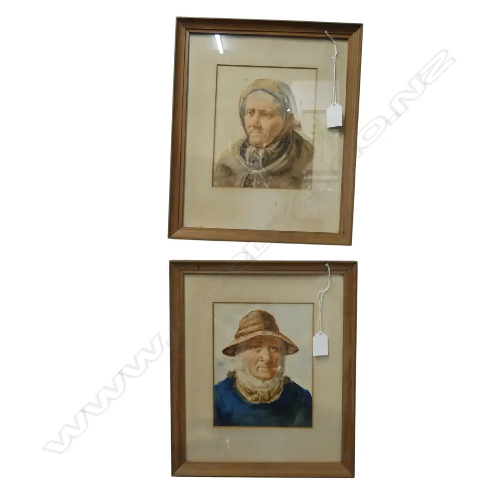 2 FRAMED W/CS OLD SEAMAN & WIFE  SIGNED DW HADDAN H190 W150MM Image 1++