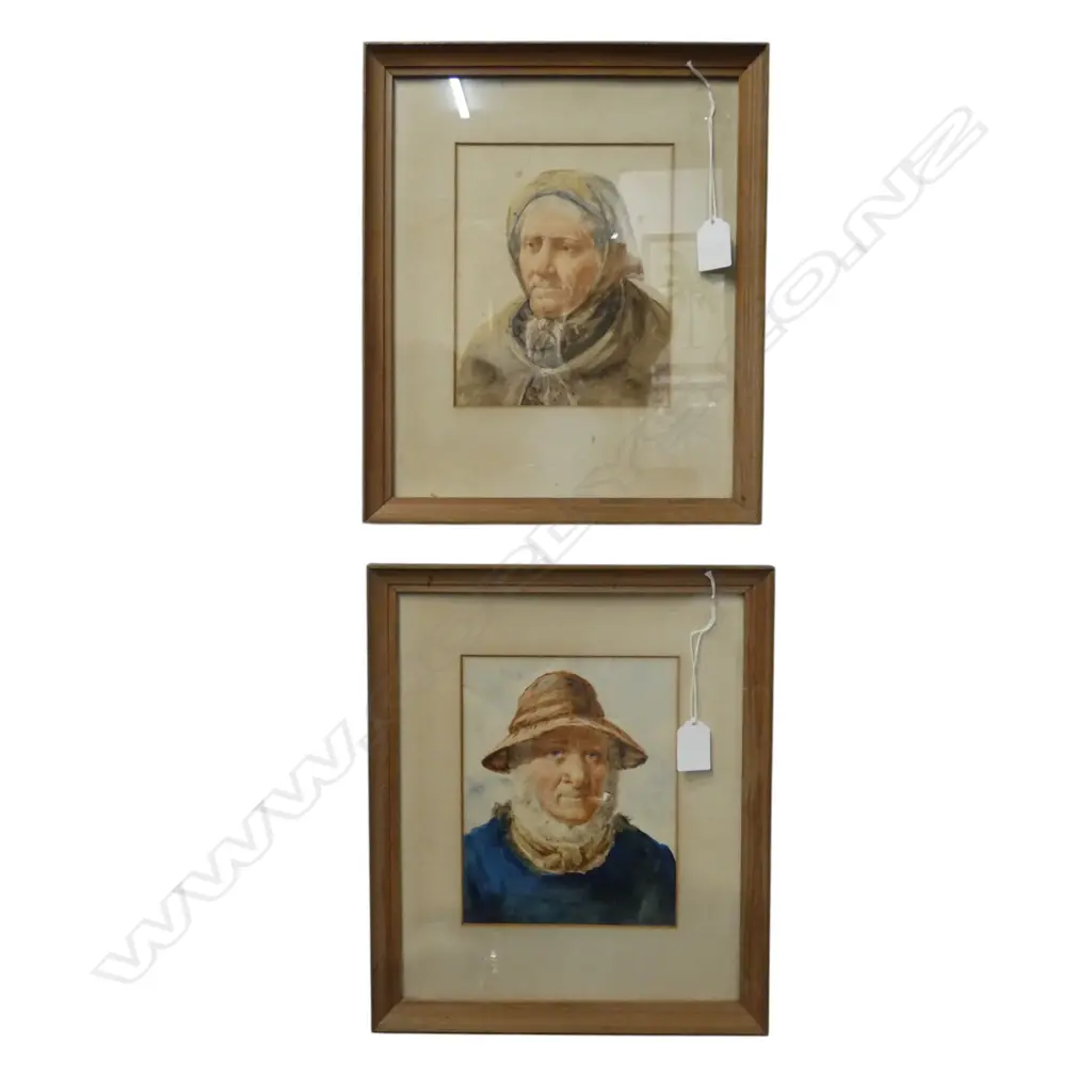 2 FRAMED W/CS OLD SEAMAN & WIFE  SIGNED DW HADDAN H190 W150MM Image 1++