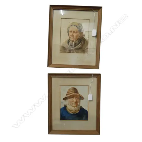 2 FRAMED W/CS OLD SEAMAN & WIFE  SIGNED DW HADDAN H190 W150MM