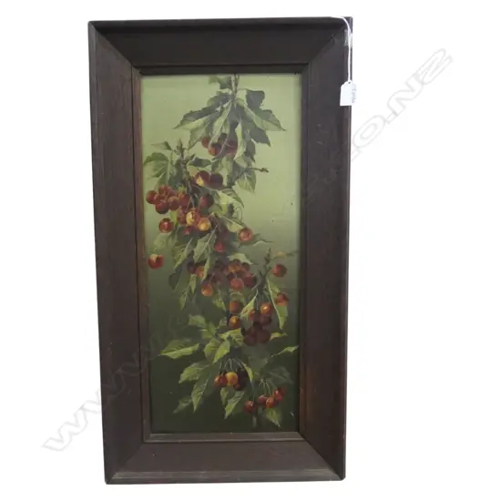 ANTIQUE OIL ON METAL, CHERRIES 580x245mm OAK FRAME