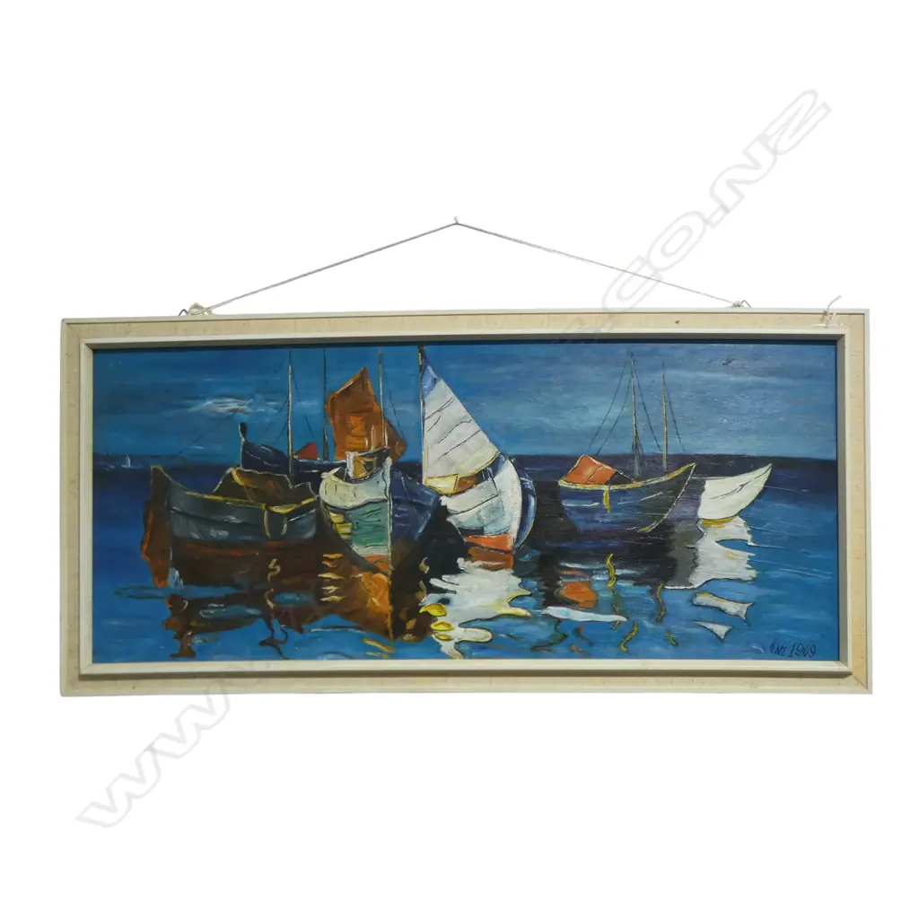 UNTITLED ABSTRACT HARBOUR SIGNED 'OH' 1969 365x860mm Image 1++