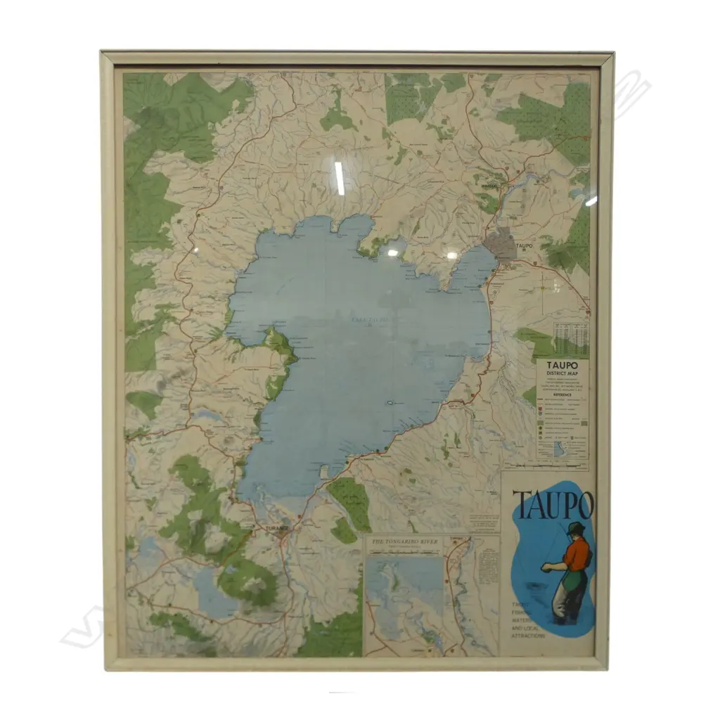 FRAMED VINTAGE TAUPO DISTRICT MAP, 580 x 470mm Image 1++