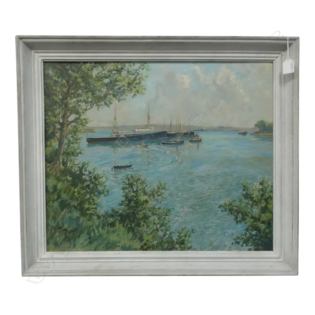 UNSIGNED EUROPEAN RIVER SCENE, OIL ON CANVAS, 490x590mm Image 1++