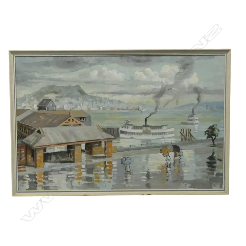 JOCELYN DYE, AUCKLAND HARBOR, OIL ON BOARD, 520x800mm Image 1++