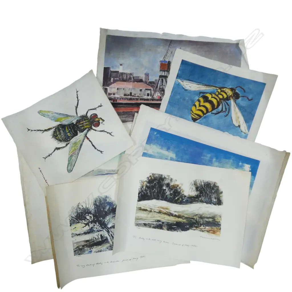 HELLMUTH WEISSENBORN (GERMAN), ASST. LANDSCAPES & INSECTS, MONOPRINT, SIGNED, 500 X 660mm (largest) A/F SOME FOXING Image 1++