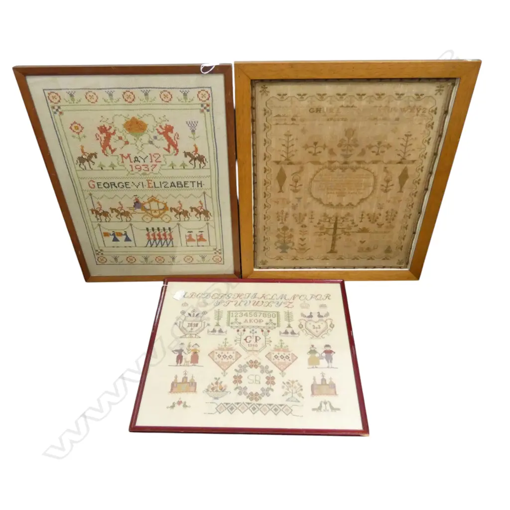 3 ANTIQUE SAMPLERS 550x470mm Image 1++