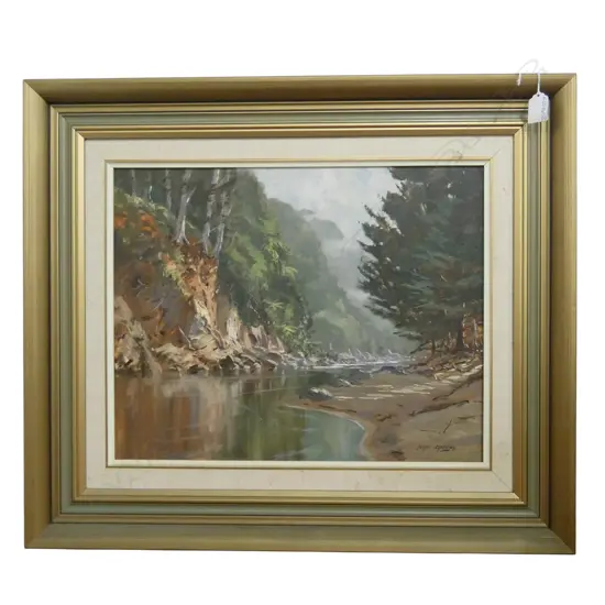 JOHN SPEEDY OIL ON CANVAS 'Sunlit Cliff Kaueranga Valley'. Signed. Labelled & entitled verso. 390 x 495mm