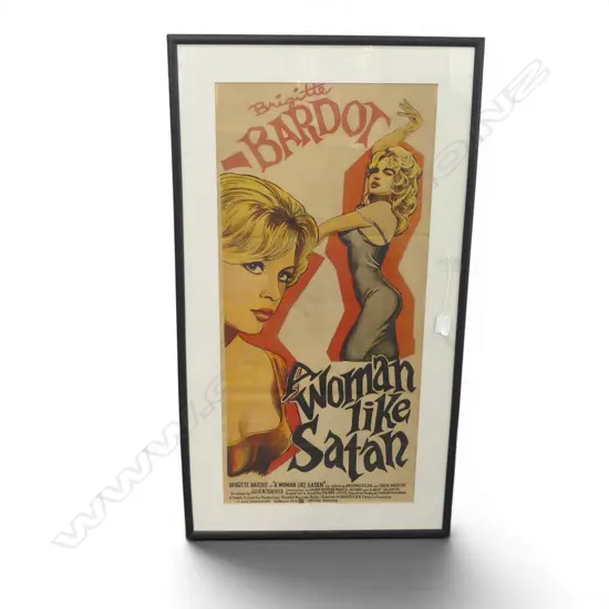 FRAMED VINTAGE MOVIE POSTER 'BRIGITTE BARDOT in A WOMAN LIKE SATAN', 700 x 320mm