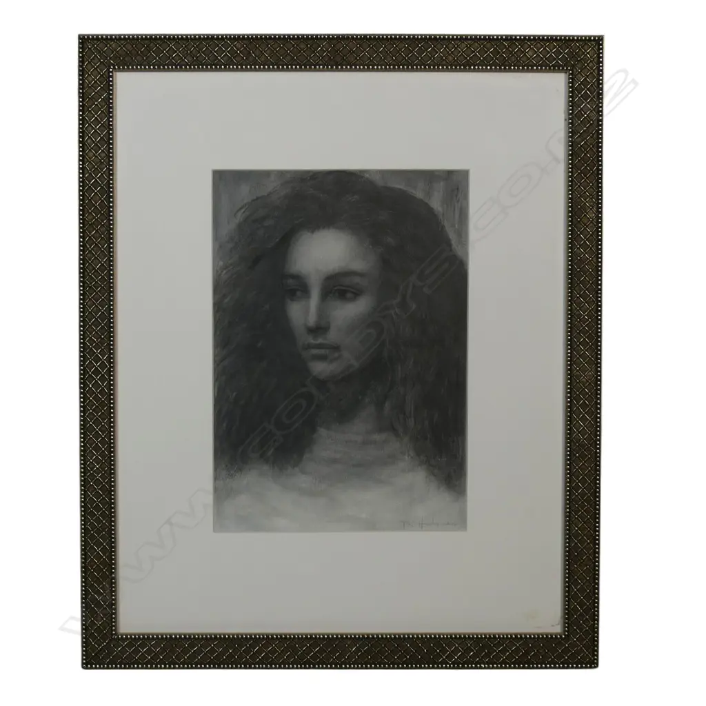 PHILIP HOLMES (NZ 1953-) 'PRE-RAPHAELITE STUDY', CONTE & LINSEED OIL ON PANEL, SIGNED, ENTITLED (verso), 200 x 155mm Image 1++