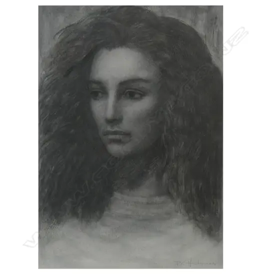 PHILIP HOLMES (NZ 1953-) 'PRE-RAPHAELITE STUDY', CONTE & LINSEED OIL ON PANEL, SIGNED, ENTITLED (verso), 200 x 155mm