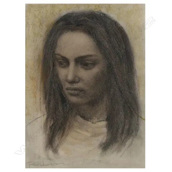 PHILIP HOLMES (NZ 1953-) 'CONTEMPLATION', CONTE & LINSEED ON ON PANEL, SIGNED, ENTITLED (verso), 200 x 155mm