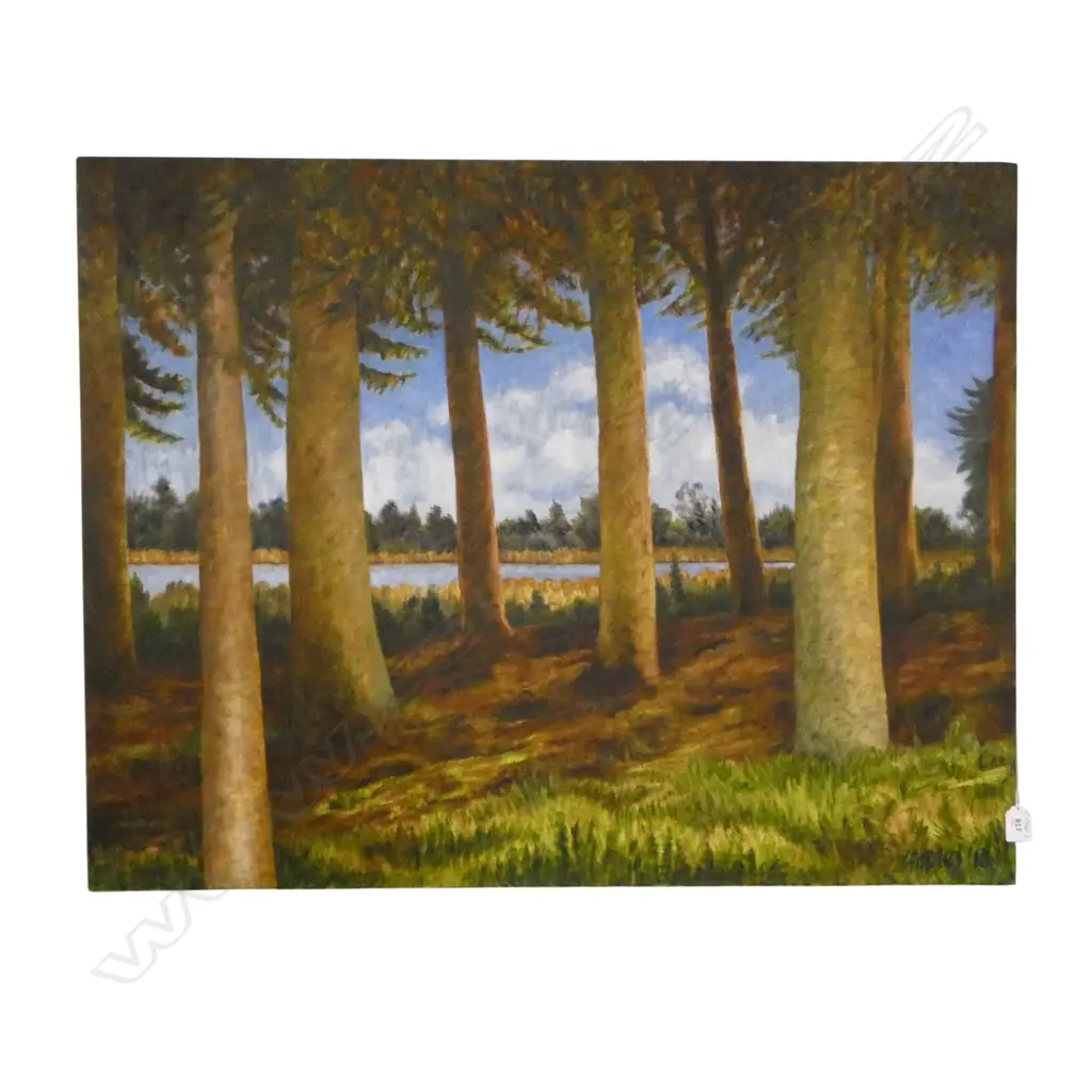 ROGER STAPLES (1942-2025) 'ESTUARY AND TREES' acrylic on linen signed. Entitled & dated 2010 verso. 700 x 900mm Image 1++