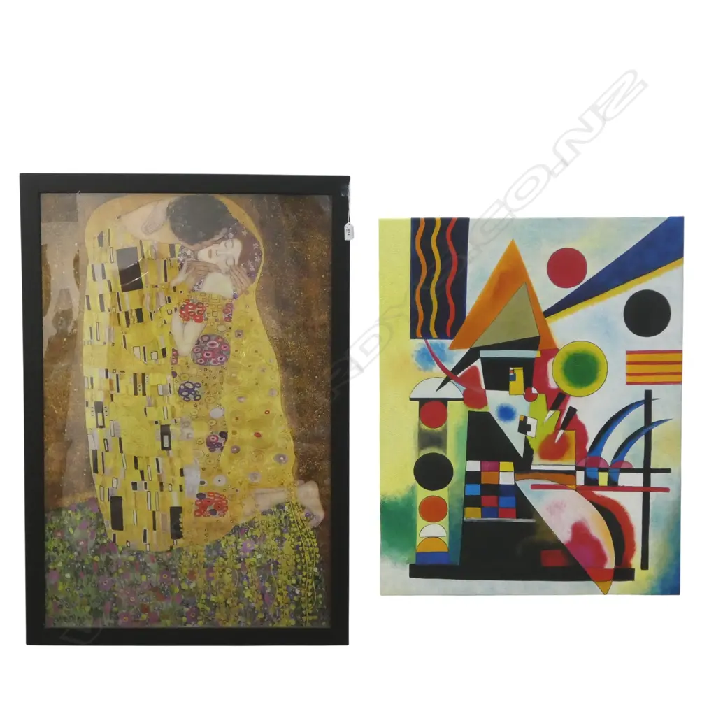 KLIMT 'THE KISS' PRINT 905x600mm + ABSTRACT ACYLIC ON CANVAS 790x630mm Image 1++