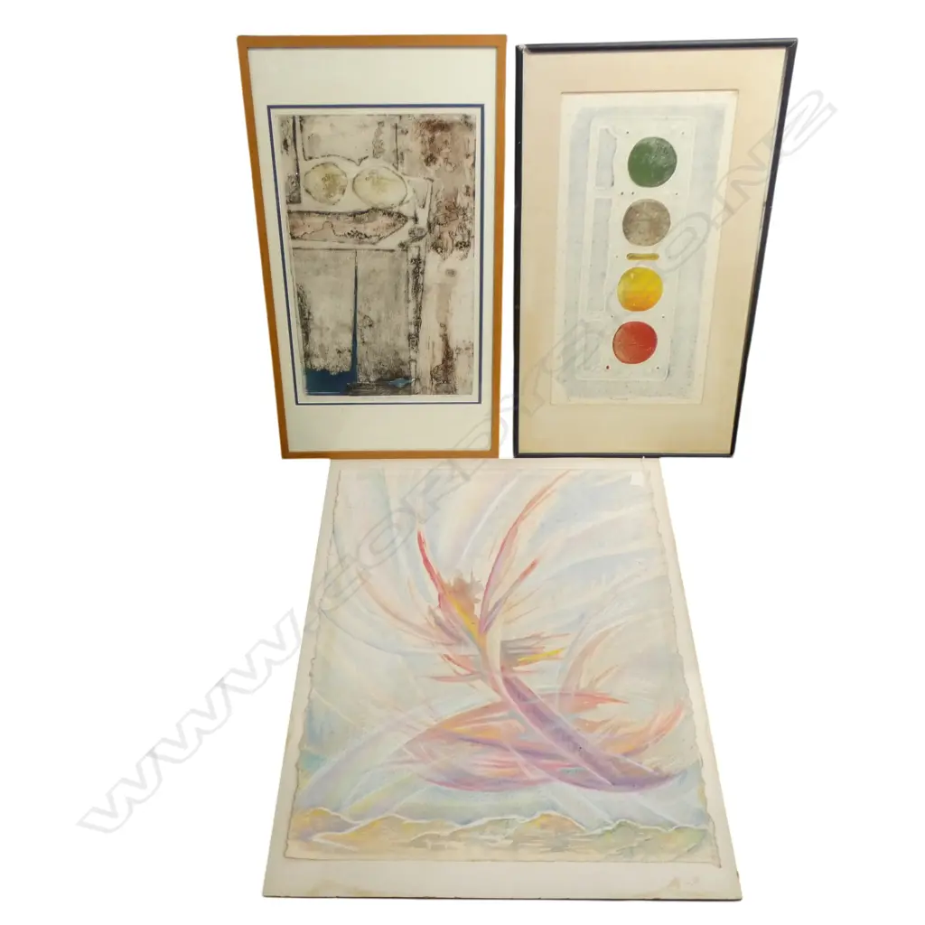 3 ARTWORKS; 2 SIGNED PRINTS 3/12, 3/6 + MOUNTED SIGNED WC PASTEL 770x585mm Image 1++