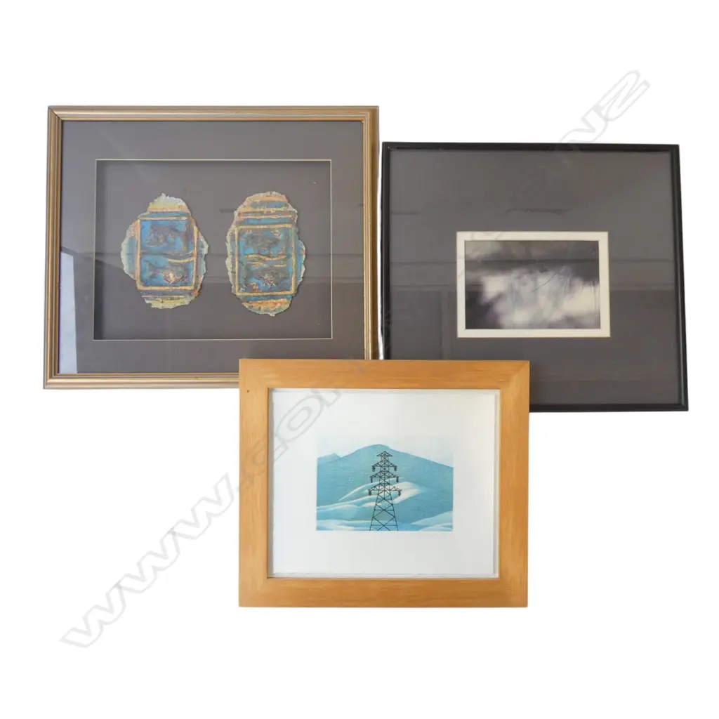 3 ARTWORKS; FISH, PRUE BURCH 'ILLUSION' PHOTO PRINT 1984 110x170mm, HAMISH FOOTE, POWER PYLON 4/6 220x270mm Image 1++