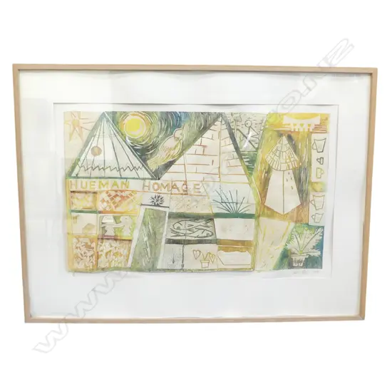 JULIE PLOWS " HUEMAN HOMAGE'" 1998 SIGNED  FRAMED COLLAGE 1/6, 460 X 750MM DEFAULT TO THE MAT