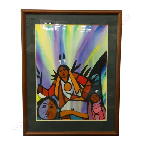 J. WHITEHEAD, 3 INUIT FIGURES, ACRYLIC ON PAPER 740x550mm