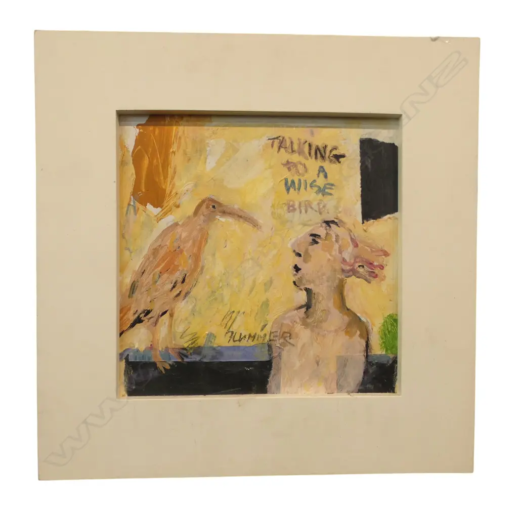 ARTIST UNKNOWN, TALKING TO A WISE BIRD, ACRYLIC ON BOARD, 290x290mm Image 1++