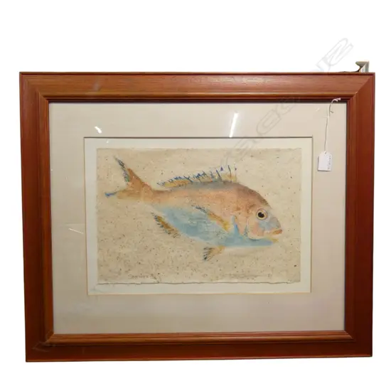 FRAMED HAND COLOURED PRINT OF SNAPPER SIGNED  H300 W400MM