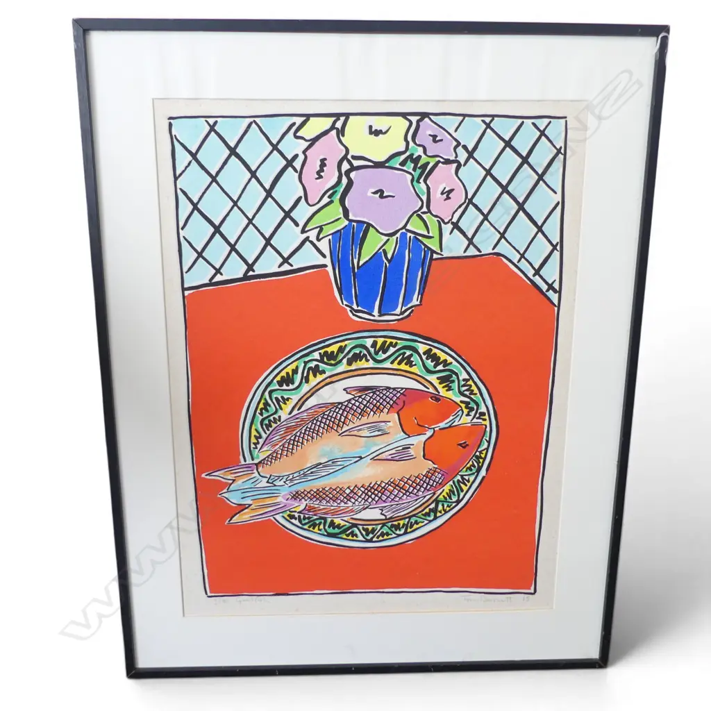 TOM BURNETT 'GOATFISH' SCREENPRINT 9/80 695x525mm SIGNED & DATED '85 - NO GLASS / FOXING Image 1++