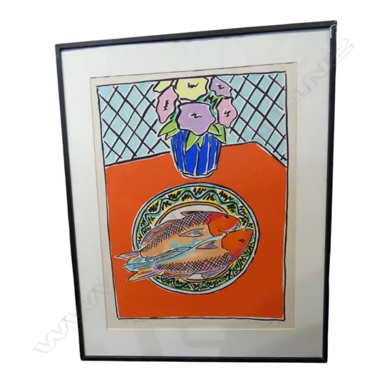 TOM BURNETT 'GOATFISH' SCREENPRINT 9/80 695x525mm SIGNED & DATED '85 - NO GLASS / FOXING