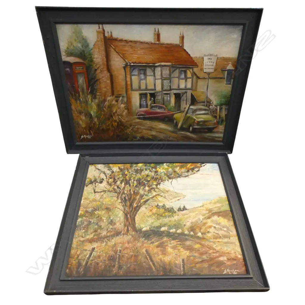 2 PAINTINGS by G. MAHON 'SEVEN STARS HOTEL' & 'SHEEP RESTING' 495x595mm Image 1++