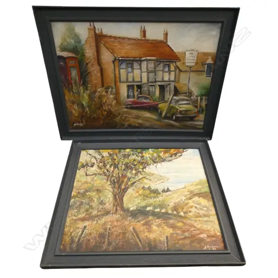 2 PAINTINGS by G. MAHON 'SEVEN STARS HOTEL' & 'SHEEP RESTING' 495x595mm