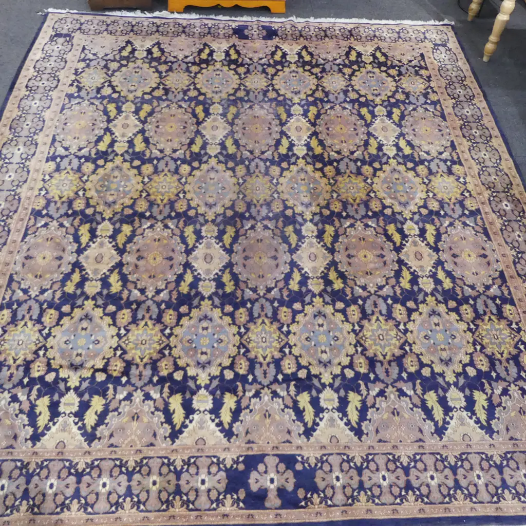 LARGE PERSIAN RUG GEOMETRIC PAT BLUES REDS BROWN COLOURS L3540 W2670MM Image 1++