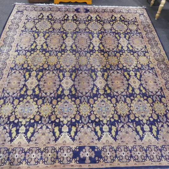 LARGE PERSIAN RUG GEOMETRIC PAT BLUES REDS BROWN COLOURS L3540 W2670MM
