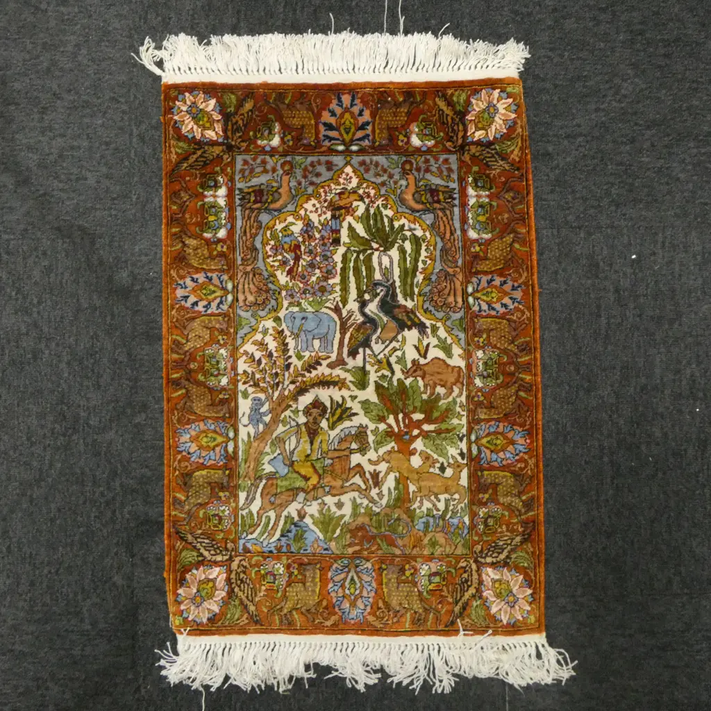 HAND KNOTTED SILK RUG 800x515mm Image 1++