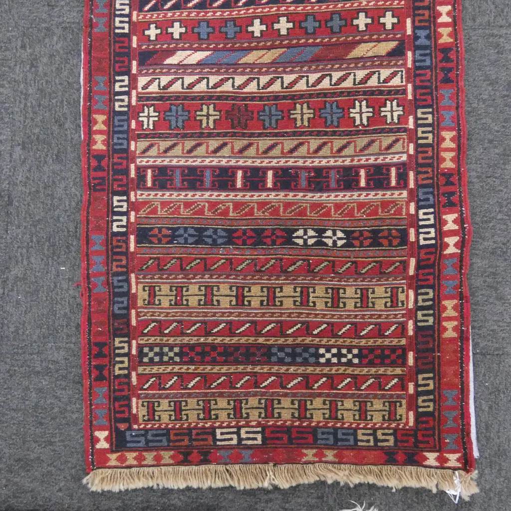 HAND WOVEN ALL WOOL RUNNER 1830x570mm w. UNDERLAY Image 1++