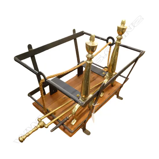 PR BRASS FIRE DOGS, 2 TOOLS & BASKET 440x375x285mm