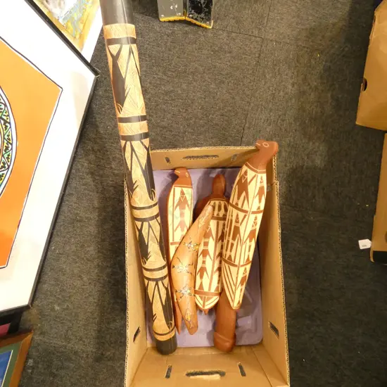 5 PCES OF ABORIGINAL WORKS; BOOMERANG etc