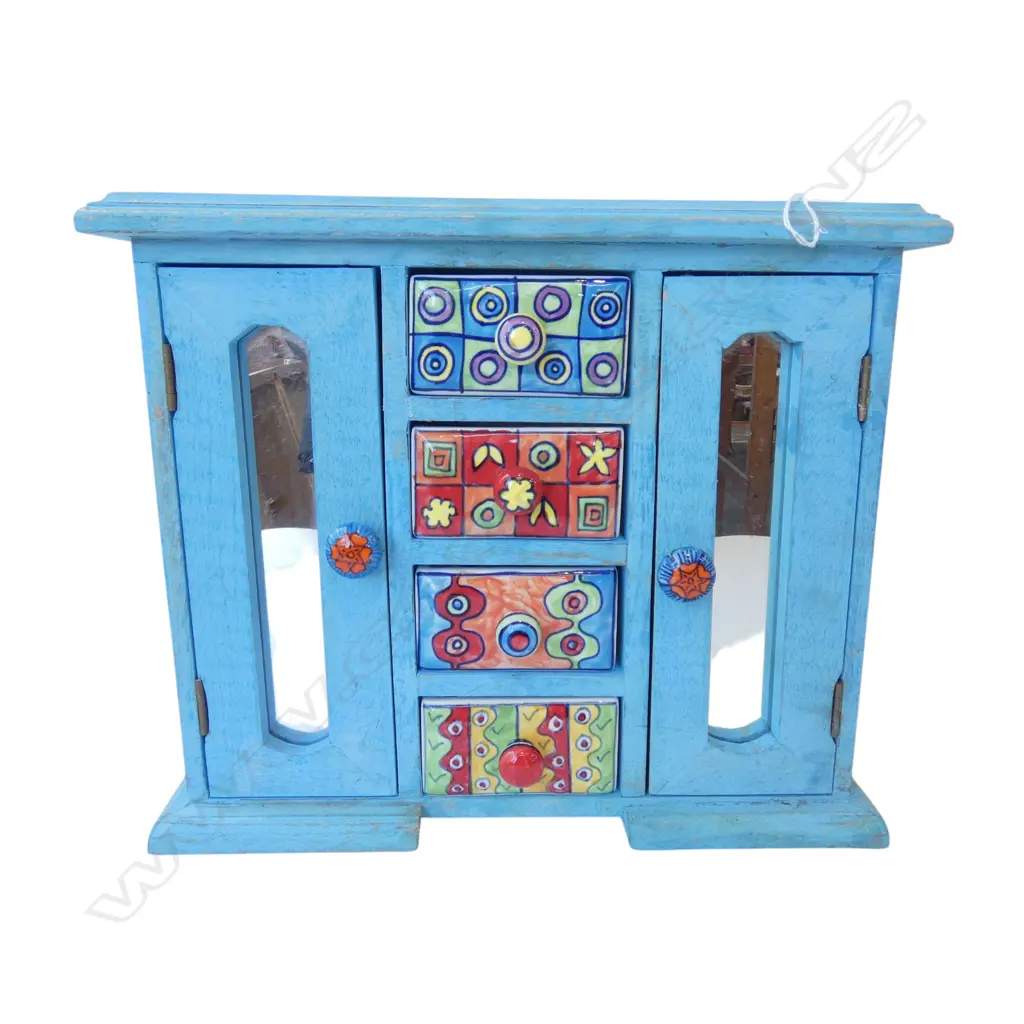 BLUE CABINET w. CERAMIC DRAWERS & HANDLES 385x105x325mm Image 1++