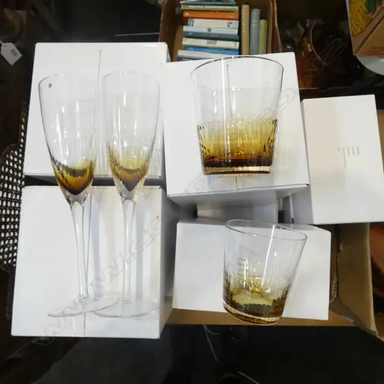 ASST. AMBERETTA RIDGED GLASSES champagne, whiskey & wine