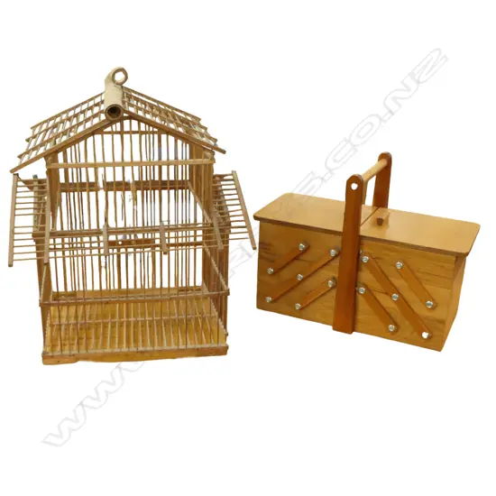 WOODEN BIRD CAGE H.430mm + FOLD OUT SEWING BOX W.395mm