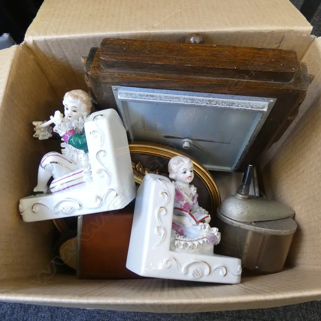 DECO WALL CLOCK, BAROMETER, CERAMIC FIGURAL BOOK ENDS ETC Image 1++