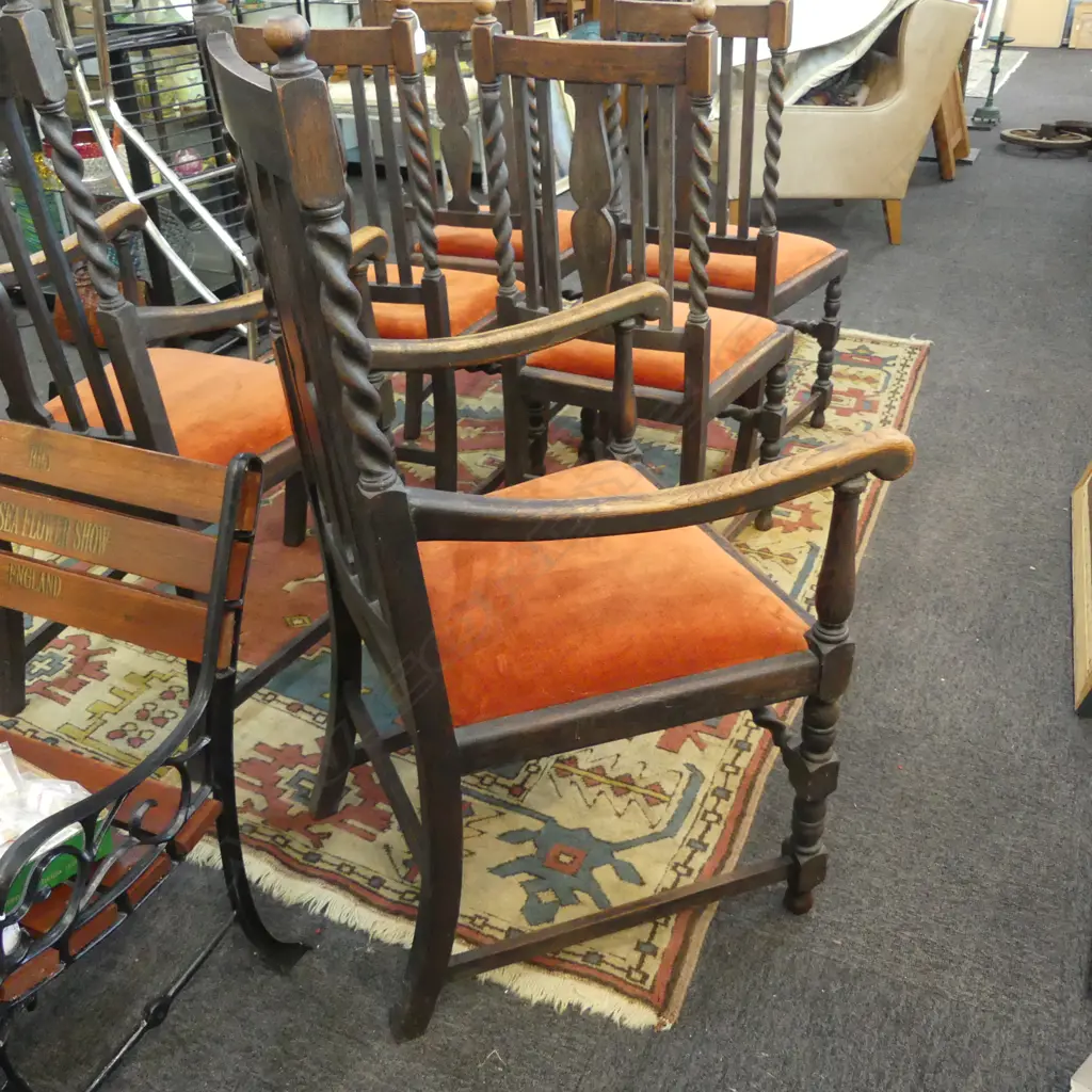 6 EARLY 20thC OAK BARLEY TWIST DINING CHAIRS Image 1++