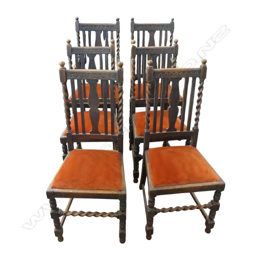 6 EARLY 20thC OAK BARLEY TWIST DINING CHAIRS Image 1++