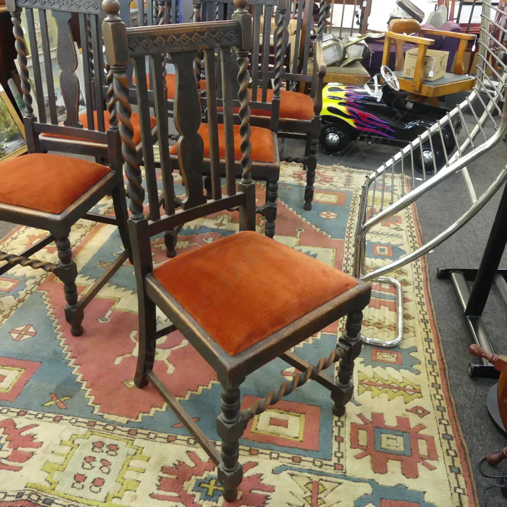 6 EARLY 20thC OAK BARLEY TWIST DINING CHAIRS Image 1++