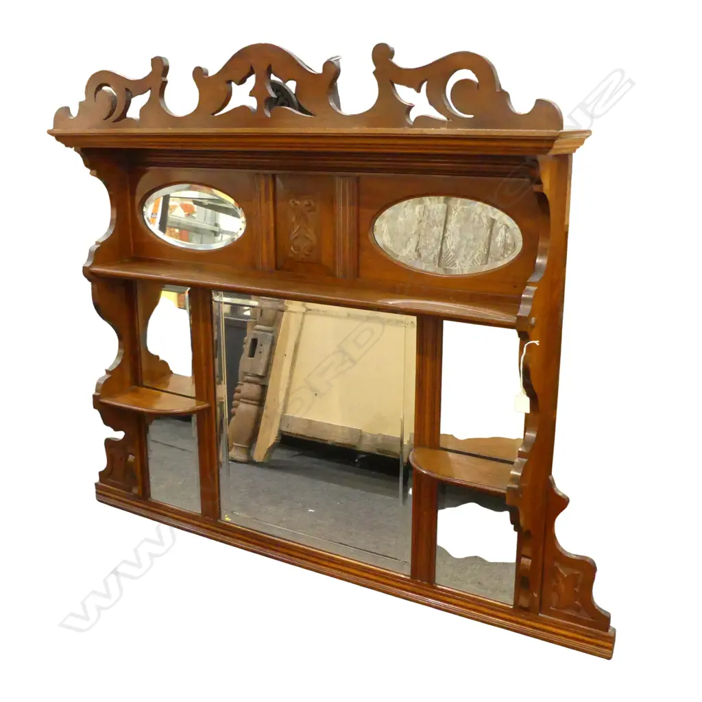 EDWARDIAN MAHOGANY OVER MANTEL MIRROR 1320x175x1100mm Image 1++